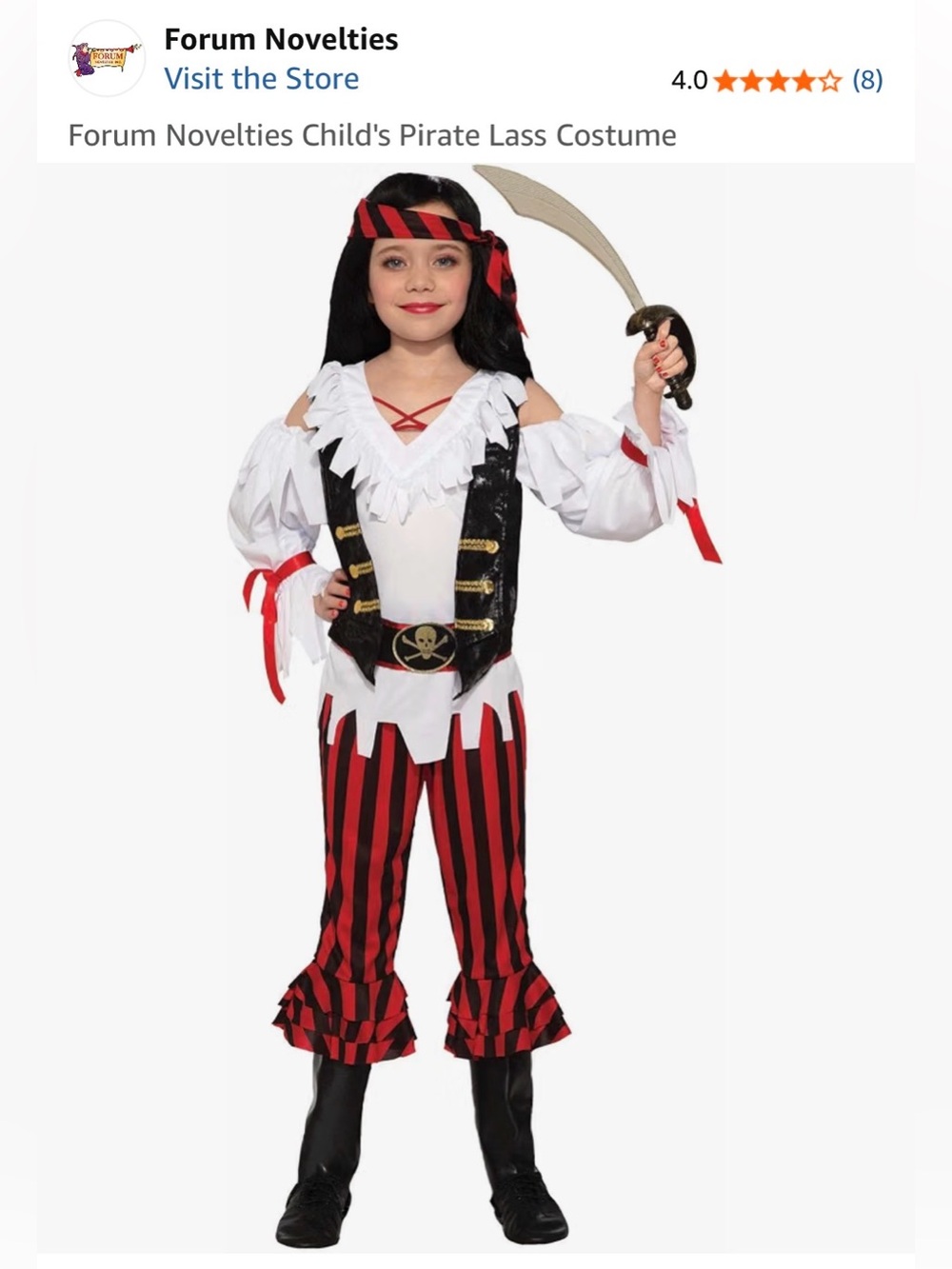 New Forum Novelties Red & Black Pirate Lass Costume for Kids Size: X-Large